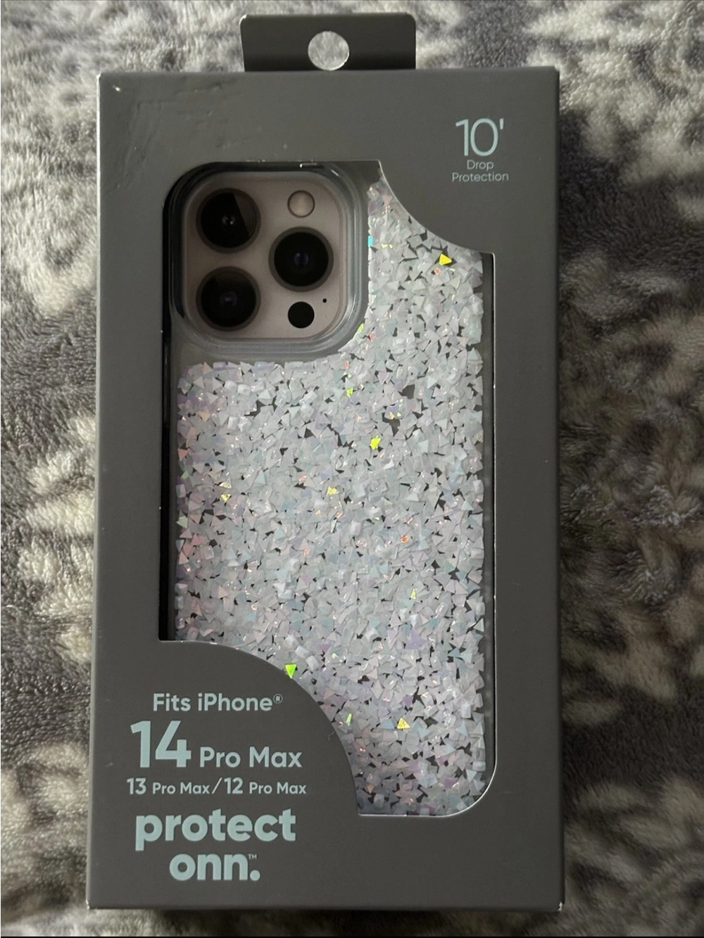onn. Glitter Iridescent Phone Case for iPhone 14 Pro Max — White Holographic